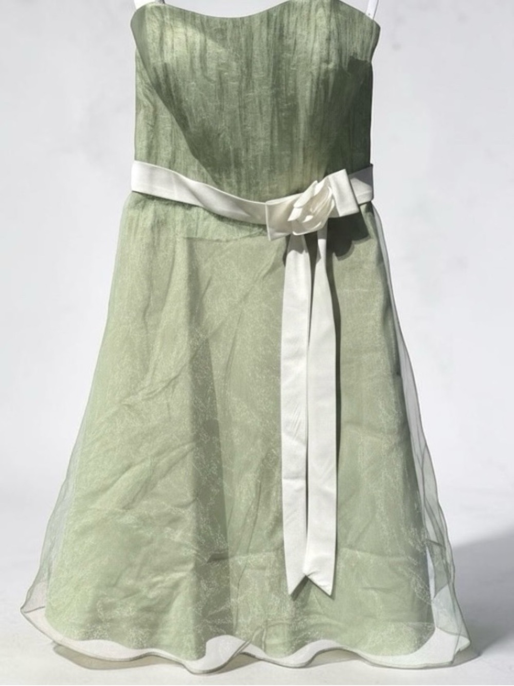 Sage Green Strapless Organza Formal Dress Alfred Angelo Prom Wedding 30” bust